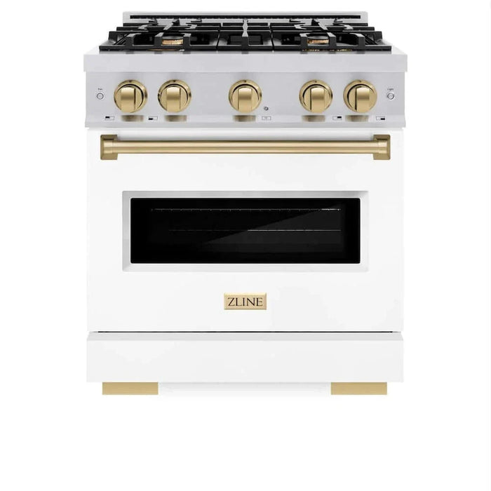 ZLINE 30" Dual Fuel Range, Gas Cooktop, Electric Convection Oven Stainless Steel, White Matte Champagne Bronze CDRZ-WM-30-CB09K