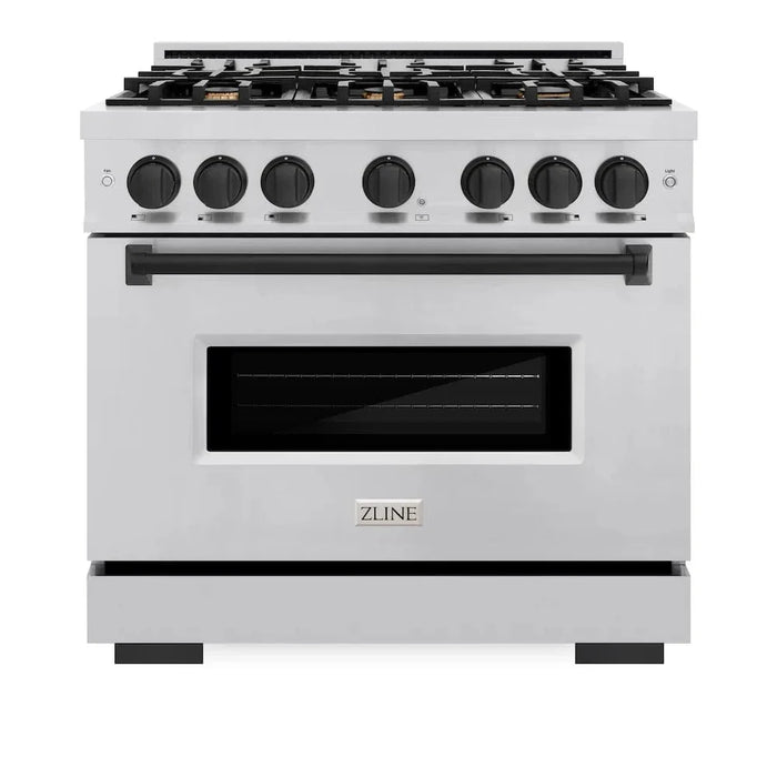 ZLINE 36" Dual Fuel Range, Gas Cooktop, Electric Convection Oven Stainless Steel, Matte Black CDRZ-36-MB09K