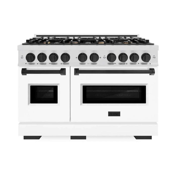 ZLINE 48" Dual Fuel Range, Gas Cooktop, Electric Convection Oven DuraSnow® Stainless Steel, Matte Black CDRSZ-48-MB09K