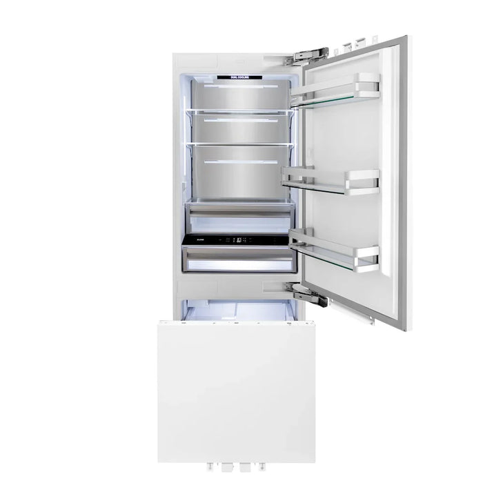 ZLINE Autograph Edition 30" Panel Ready Built-In Bottom Freezer Refrigerator, Water Dispenser, Ice Maker, Accents RBIVZ-30-CB09K