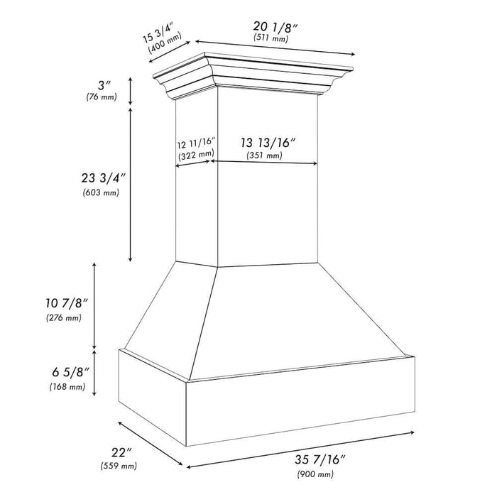 ZLINE Wooden Wall Mount Range Hood in Rustic Black Finish 355CC-3609K