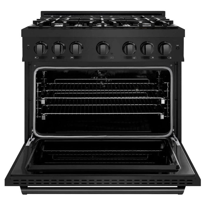 ZLINE 36" Dual Fuel Range, Gas Cooktop, Electric Convection Oven Black Stainless Steel, CDRB-3609K