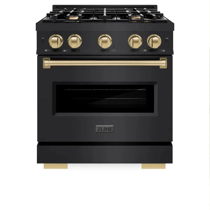 ZLINE 30" Dual Fuel Range, Gas Cooktop, Electric Convection Oven Black Stainless Steel, Champagne Bronze CDRBZ-30-CB09K