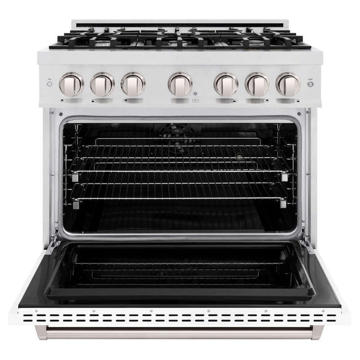 ZLINE 36" Dual Fuel Range, Gas Cooktop, Electric Convection Oven DuraSnow® Stainless Steel, White Matte Door CDRS-WM-3609K