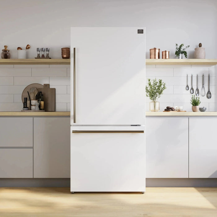 Forno Espresso Package - 30" Electric Range and Refrigerator in White with Silver Handles FBDL-003-03US09K