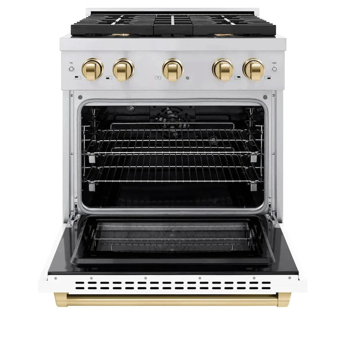 ZLINE 30"Paramount Dual Fuel Range White Matte Gold SDRZ-WM-30-G09K
