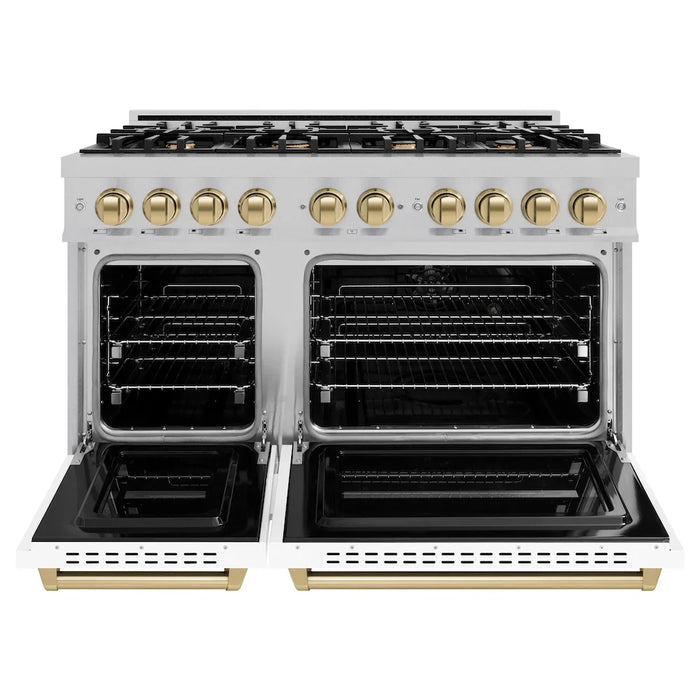 ZLINE 48"Classic Gas Range, Convection Gas Oven, Stainless Steel, White Matte Door, Accents CGRZ-WM-48-CB09K