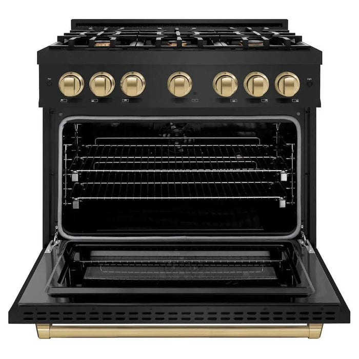 ZLINE 36" Select Dual Fuel Range Gas Cooktop Electric Convection Oven Black Stainless Steel Champagne Bronze HDRBZ-36-CB09K