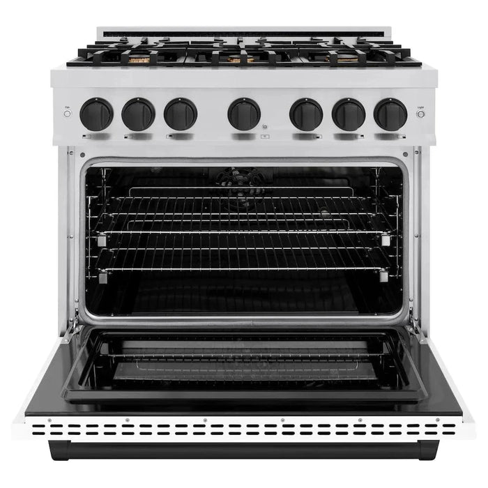 ZLINE 36"" Select Dual Fuel Range Gas Cooktop Electric Convection Oven Stainless Steel White Matte Doors Matte Black HDRZ-WM-36-MB09K