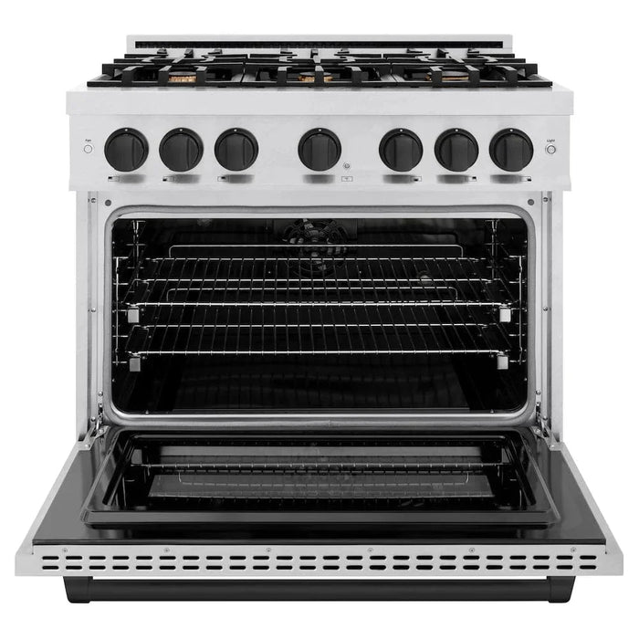 ZLINE 36" Select Dual Fuel Range Gas Cooktop Electric Convection Oven DuraSnow® Stainless Steel Matte Black HDRSZ-36-MB09K