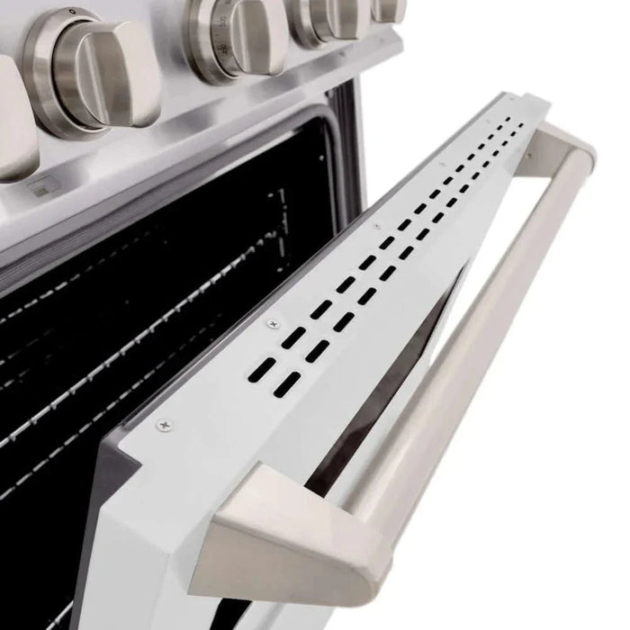 ZLINE 30" Dual Fuel Range, Gas Cooktop, Electric Convection Oven Stainless Steel, White Matte Door CDR-WM-3009K
