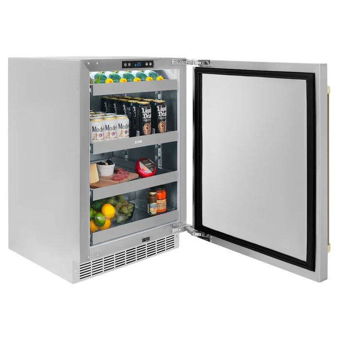ZLINE Autograph Edition 24" Touchstone 151 Can Beverage Fridge, Solid Stainless Steel Door, Helix Handle RBSOZ-ST-24-KCB09K