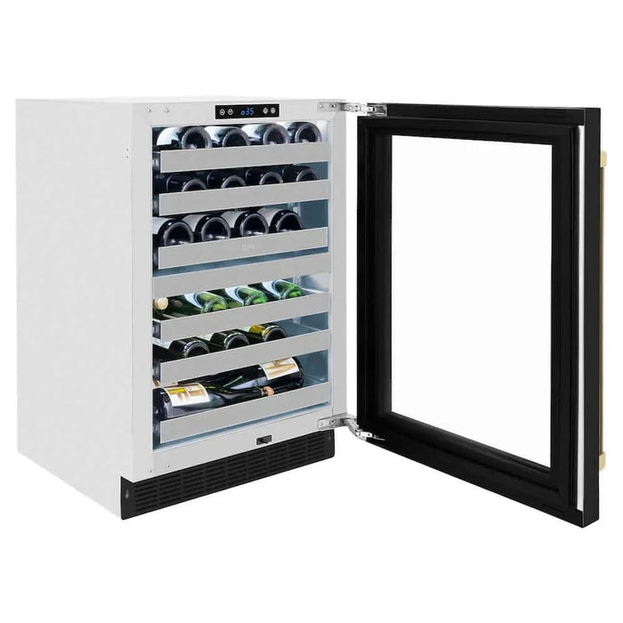 ZLINE 24" Touchstone Dual Zone 44 Bottle Wine Cooler Black Matte Glass Door Champagne Bronze Handle RWDOZ-BLM-24-CB09K