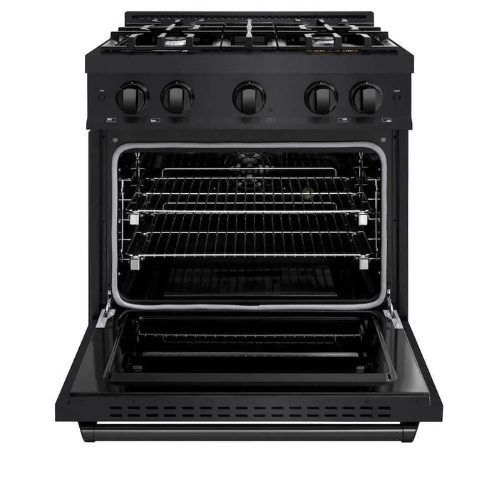 ZLINE 30" Dual Fuel Range, Gas Cooktop, Electric Convection Oven Black Stainless Steel, CDRB-3009K