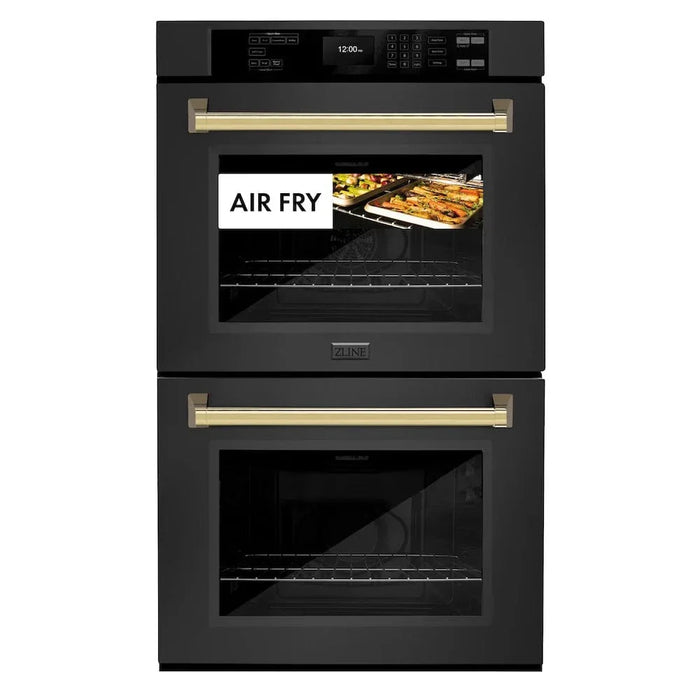 ZLINE 30"Professional True Convection Double Wall Oven, Air Fry, Self Clean Black Stainless Steel, Gold WADBZ-30-G09K