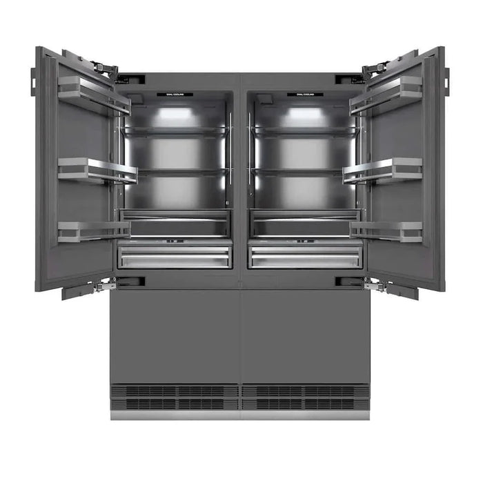 ZLINE 60" Panel Ready Built-In Bottom Freezer Refrigerator,Water Dispenser, Ice Maker,Graphite Gray, Polished Gold GRBIVZ-60-G09K