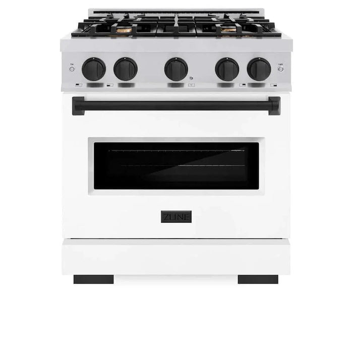 ZLINE 30" Dual Fuel Range, Gas Cooktop, Electric Convection Oven Stainless Steel, White Matte Matte Black CDRZ-WM-30-MB09K