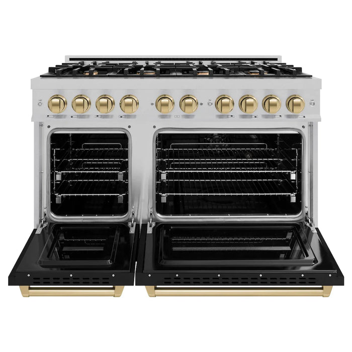 ZLINE 48"Classic Gas Range, Convection Gas Oven, Satin Stainless Steel, Black Matte Door, Accents CGRSZ-BLM-48-CB09K