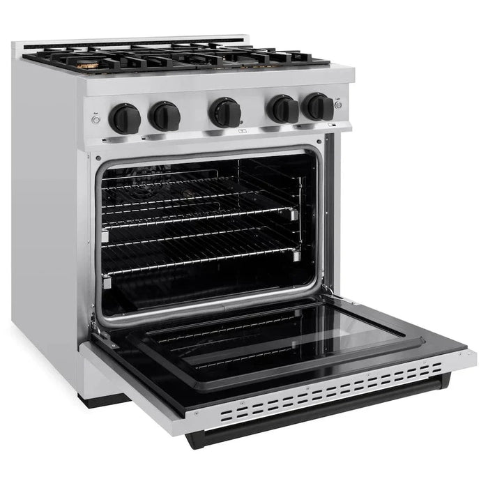 ZLINE 30" Dual Fuel Range, Gas Cooktop, Electric Convection Oven Stainless Steel, Matte Black CDRZ-30-MB09K