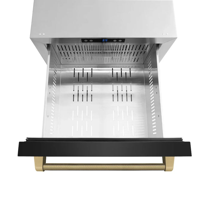 ZLINE Autograph Edition 24" Touchstone 168 Can Outdoor-Rated Dual Refrigerator Drawer, Black Stainless Steel Doors, Helix Handles RDSOZ-BS-24-KCB09K