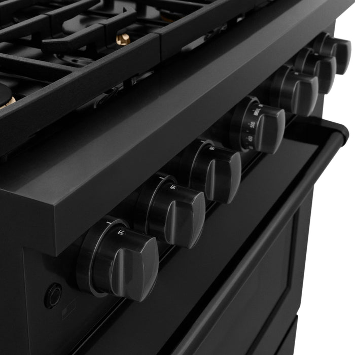 ZLINE 36"Paramount Dual Fuel Range Black Stainless Steel, Brass Burners SDRB-BR-3609K