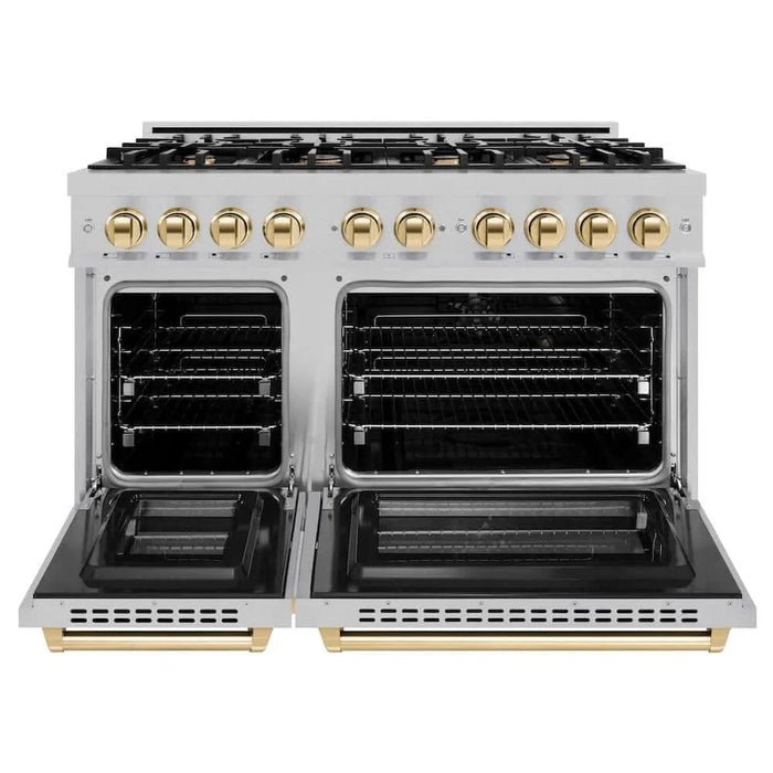ZLINE 48" Select Dual Fuel Range Gas Cooktop Electric Convection Oven DuraSnow® Stainless Steel Gold HDRSZ-48-G09K
