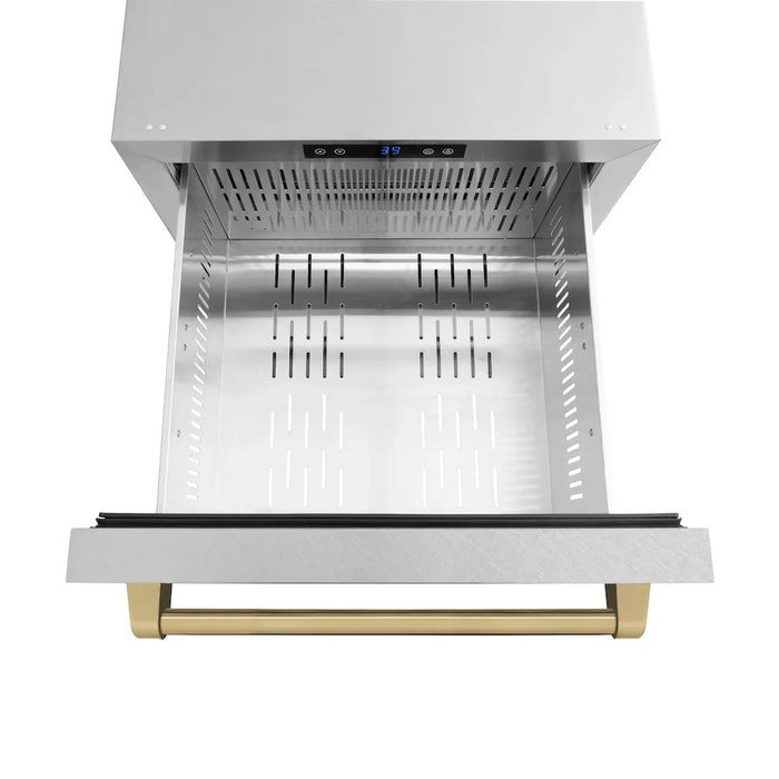 ZLINE Autograph Edition 24" Touchstone 168 Can Outdoor-Rated Dual Refrigerator Drawer, Satin Stainless Steel Door, Accents  RDSOZ-SN-24-CB09K