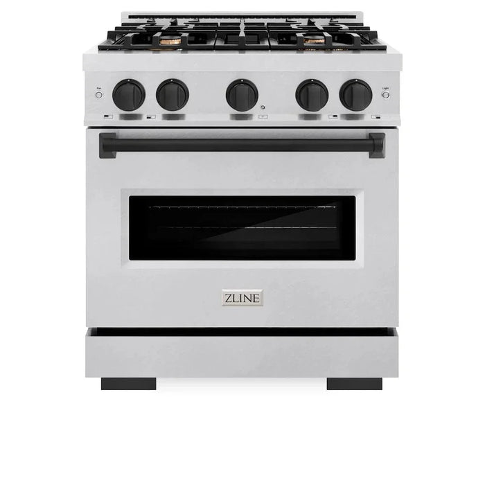 ZLINE 30"Classic Gas Range, Convection Gas Oven, DuraSnow® Stainless Steel, Matte Black CGRSZ-30-MB09K