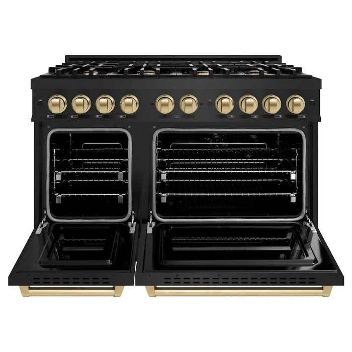 ZLINE 48" Dual Fuel Range, Gas Cooktop, Electric Convection Oven Black Stainless Steel, Champagne Bronze CDRBZ-48-CB09K