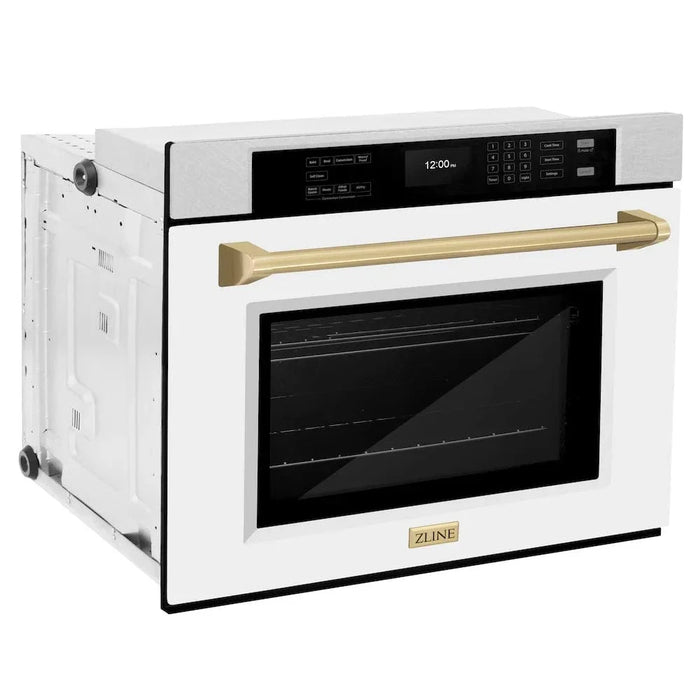 ZLINE 30"Professional True Convection Single Wall Oven, Air Fry, Self Clean, DuraSnow® White Matte, Champagne Bronze WASSZ-WM-30-CB09K