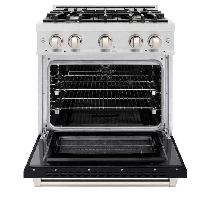 ZLINE 30" Select Gas Range Convection Gas Oven DuraSnow® Stainless Steel Black Matte Door HGRS-BLM-3009K
