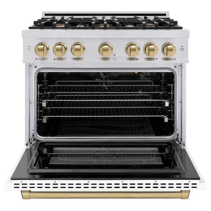 ZLINE 36" Select Gas Range Convection Gas Oven Stainless Steel White Matte Doors Champagne Bronze HGRZ-WM-36-CB09K
