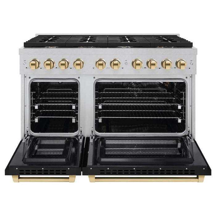 ZLINE 48"Gas Range, Convection Gas Oven, DuraSnow® Black Matte, Gold SGRSZ-BLM-48-G09K