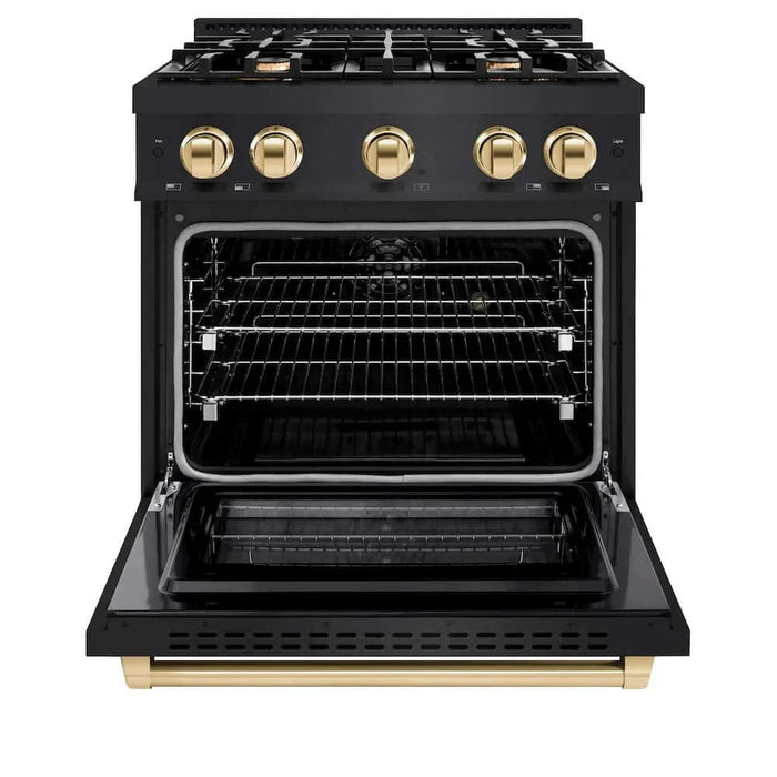 ZLINE 30" Select Dual Fuel Range Gas Cooktop Electric Convection Oven Black Stainless Steel Gold HDRBZ-30-G09K