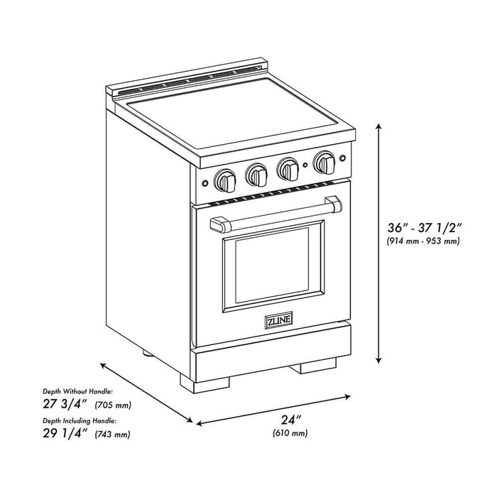 ZLINE 24" Paramount Induction Range, Cooktop, Electric Convection Oven, Satin Stainless Steel SINRS-2409K