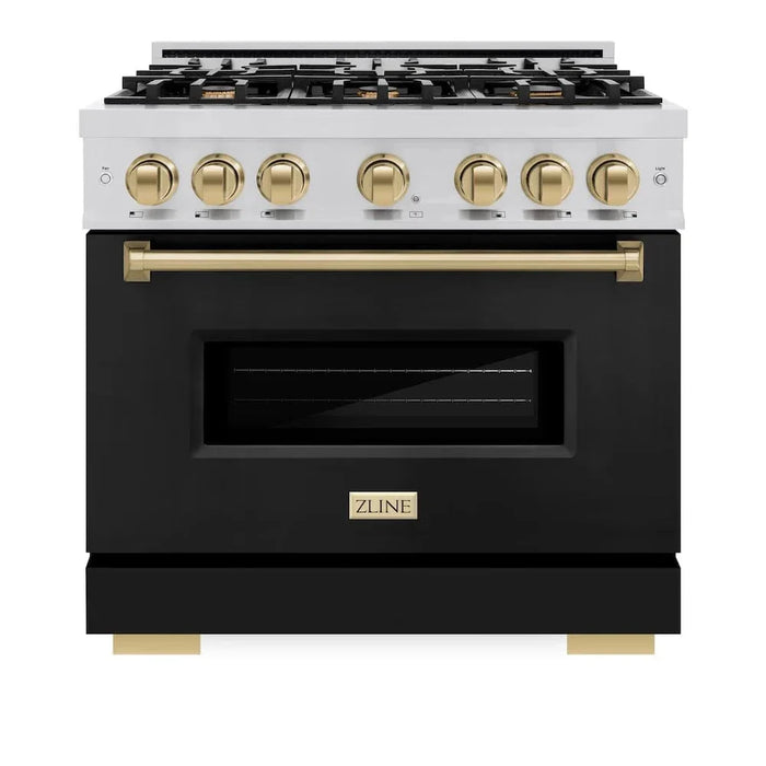 ZLINE 36" Dual Fuel Range, Gas Cooktop, Electric Convection Oven Stainless Steel, Black Matte Door Champagne Bronze CDRZ-BLM-36-CB09K