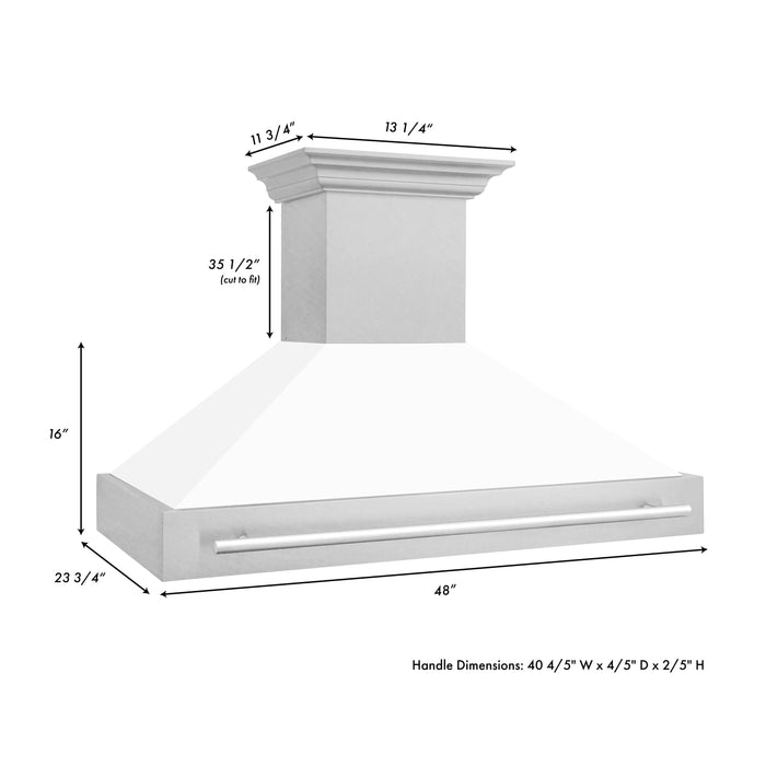 ZLINE 48" Autograph DuraSnow White Stainless Wall Range Hood 8654SNX-WM-4809K