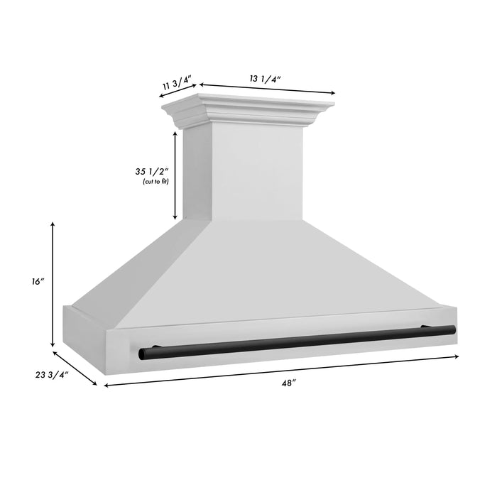 ZLINE 48" Autograph Stainless Wall Range Hood, Black Handle 8654STZ-48-MB09K