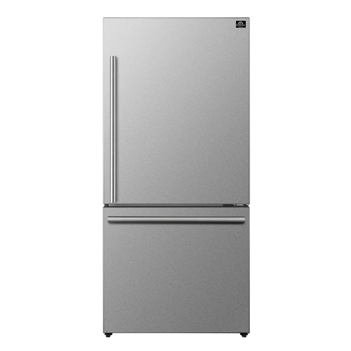 Forno Espresso Package - 30" Electric Range, Range Hood and Refrigerator in Stainless Steel with Silver Handles, FBDL-001-01US09K