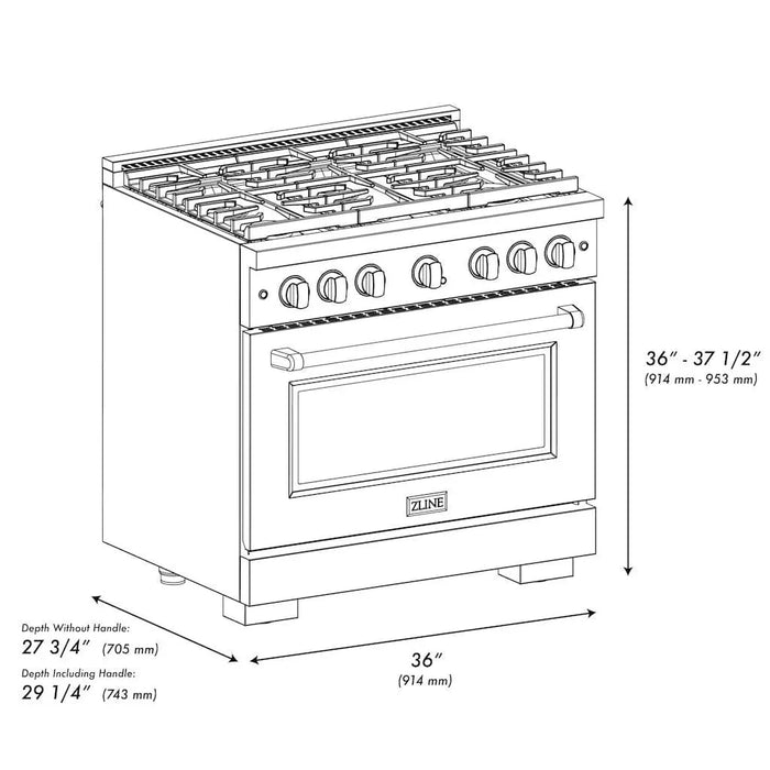 ZLINE 36 " Gas Range, Convection Oven Stainless Steel, Champagne Bronze , SGRZ-36-CB09K
