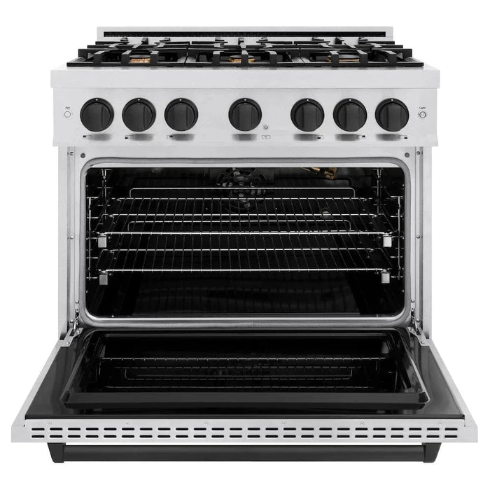 ZLINE 36"Classic Gas Range, Convection Gas Oven, DuraSnow® Stainless Steel, Matte Black CGRSZ-36-MB09K