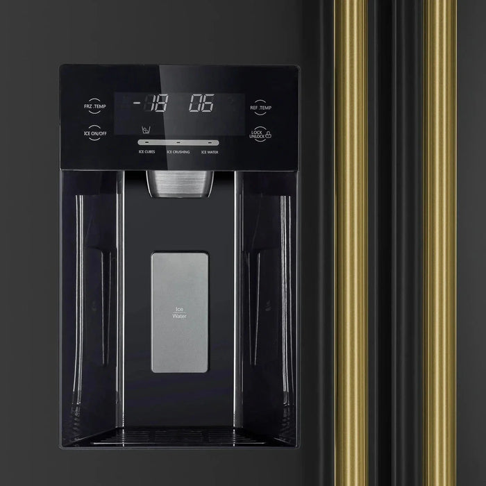 Forno Espresso Salerno 36"Side-by-Side Refrigerator, Water Dispenser, Black with Antique Brass Handle FFRBI1844-36BLK09K