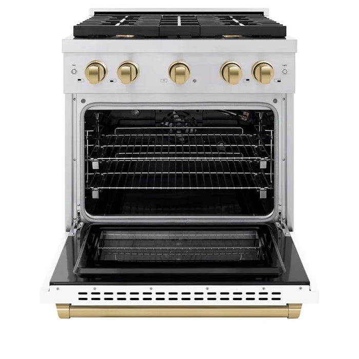 ZLINE 30"Gas Range, Convection Oven White Matte, Champagne Bronze, SGRZ-WM-30-CB09K