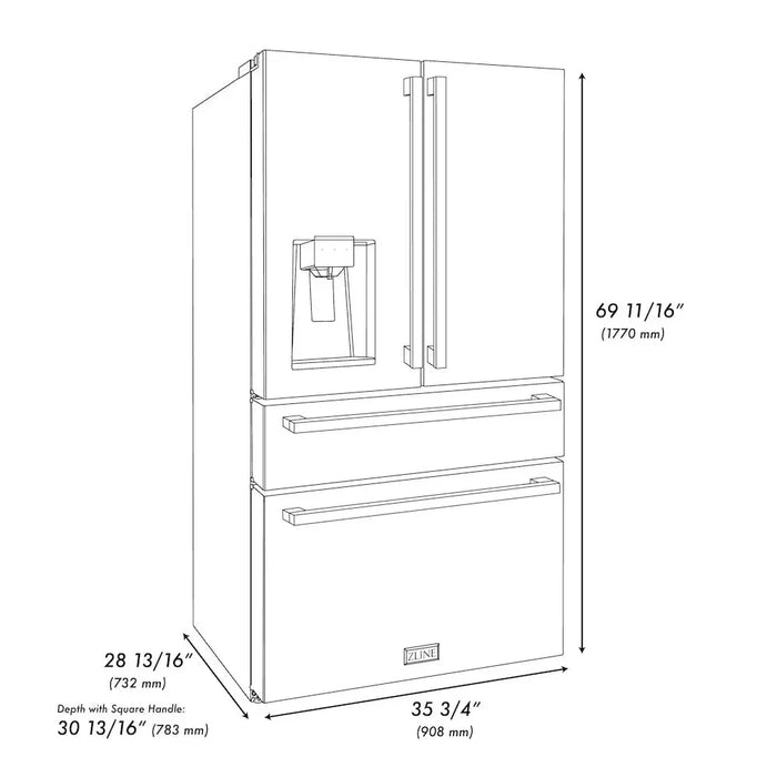 ZLINE 36" Autograph French Door Refrigerator, Ice & Water, Black Stainless RFMZ-W36-BS-FCB09K