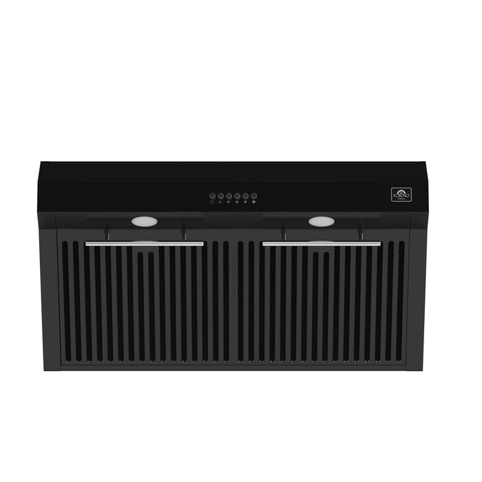 Forno Espresso Package - 30" Electric Range, Range Hood, Black with Silver Handles FBDL-002-02US09K