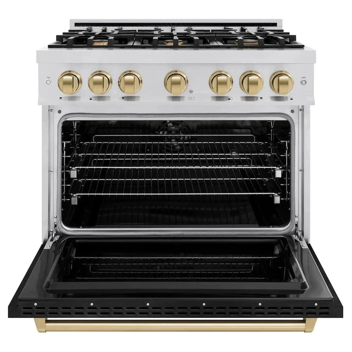 ZLINE 36" Dual Fuel Range, Gas Cooktop, Electric Convection Oven Stainless Steel, Black Matte Door Champagne Bronze CDRZ-BLM-36-CB09K