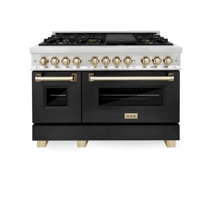ZLINE 48" Autograph Dual Fuel Range, Black, Gold, RAZ-BLM-48-G09K