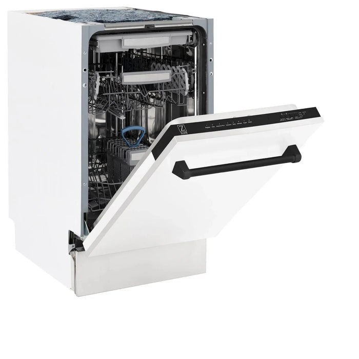 ZLINE Autograph 18" Dishwasher White Door, Black Handle DWVZ-WM-18-MB09K