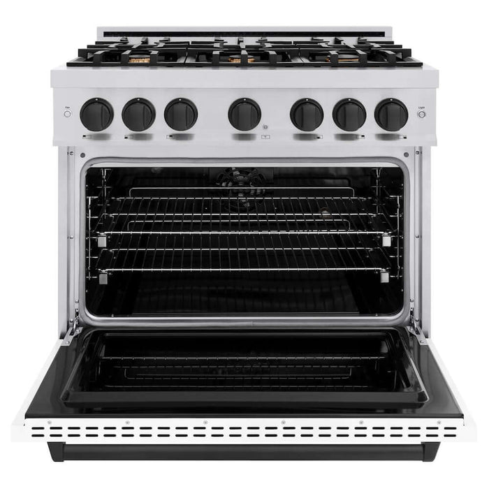 ZLINE 36" Dual Fuel Range, Gas Cooktop, Electric Convection Oven Stainless Steel, Matte White Door Matte Black CDRZ-WM-36-MB09K