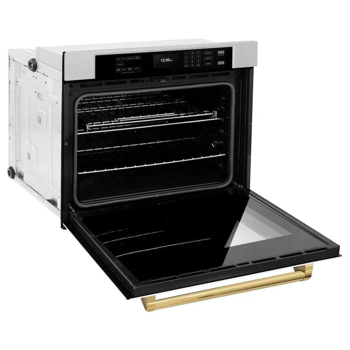 ZLINE 30"Professional True Convection Single Wall Oven, Air Fry, Self Clean, DuraSnow® White Matte, Gold WASSZ-WM-30-G09K